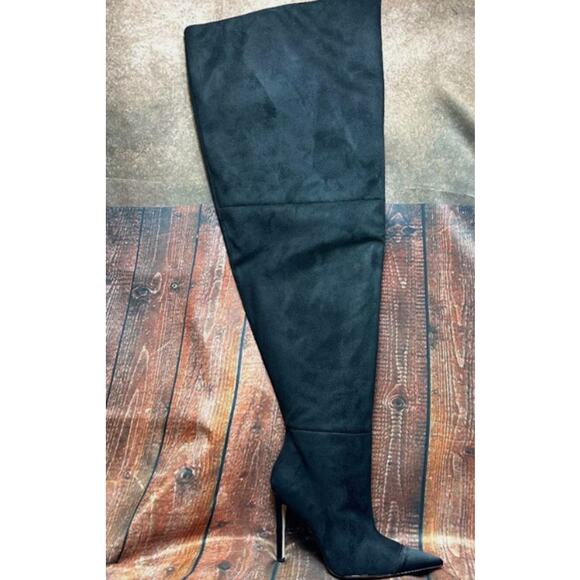 NIB Good American Women's Suede Stiletto Pointed ToeOver the Knee Boots Sz 12